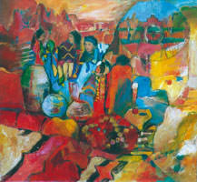 Painting by Sandipa: The People: Gathering of Weavers - Australian Landscape Art
