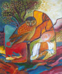 Painting by Sandipa: Path of Nature: Moon Owl - Australian Landscape Art