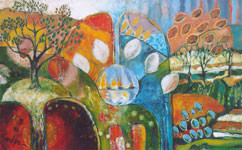 Painting by Sandipa: Moss Mountains Meet - Australian Landscape Art