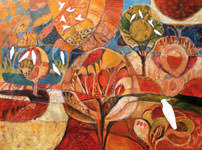 Painting by Sandipa: Cockatoos: Remembering the
Golden Path - Australian Landscape Art