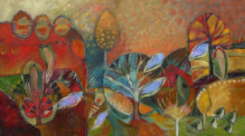 Painting by Sandipa: Tree Harmony: Blue Leaves - Australian Landscape Art